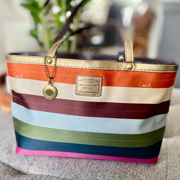 Coach Legacy Striped Mini-Tote Satchel Bag - Picture 2 of 12